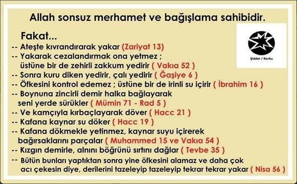 aklingozu's tweet photo. Şu görseldeki, işkence türlerine bakar mısın? Böyle bir yaratıcı olabilir mi? Bunu düşünenin de psikopat olduğu ortada değil mi? Şu cümleleri kuran birisiyle, arkadaşlık/dostluk eder misiniz, çocuğunuzu emanet eder misiniz? 
Din bu işte, ak sakallı dedeler değil, bunlar din. https://t.co/lKm5tPHM4q