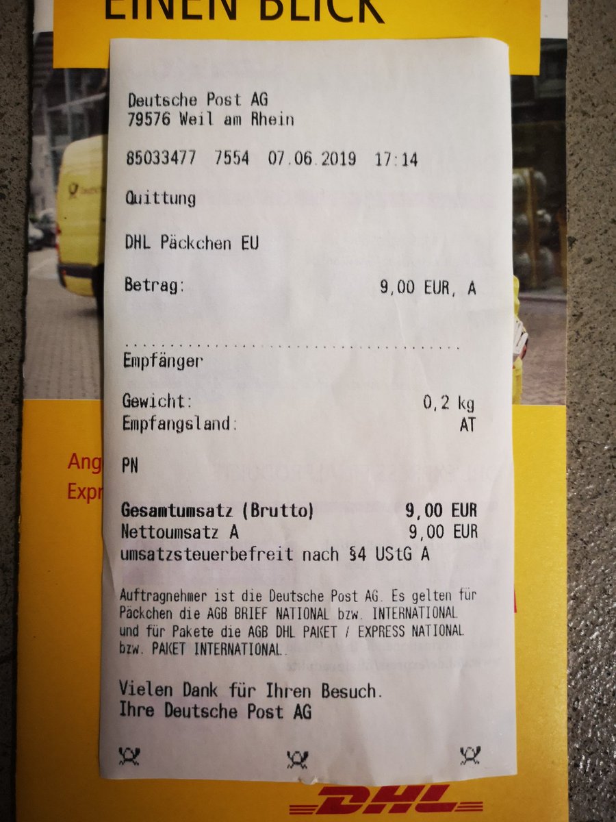 Cryptonusz's tweet photo. @DHLPaket Habe am 07.06.2019 ein DHL Päckchen von DE nach Österreich gesendet. Es ist immer noch nicht angekommen... Was kann man da tun? Danke für die Auskunft. Irgend etwas muss ja im System sein? Freundliche Grüsse https://t.co/cf0keCcoY1