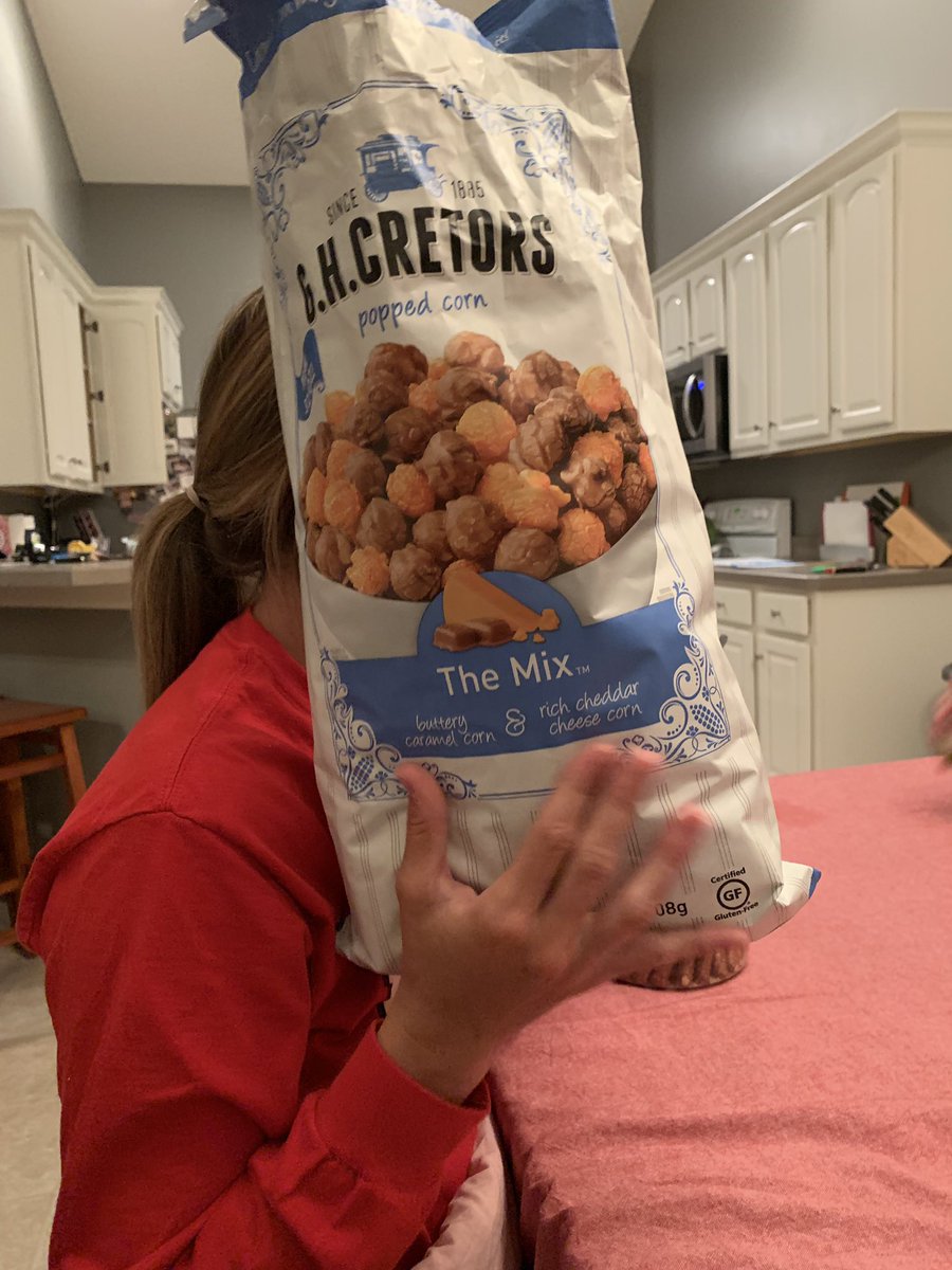 JDCameron's tweet photo. @Costco my wife is a bit disappointed. There is only cheese popcorn in this bag - no caramel!Also she’s like a 1/4 of the way through it 😬. What should she do? https://t.co/V4riCNV8MI