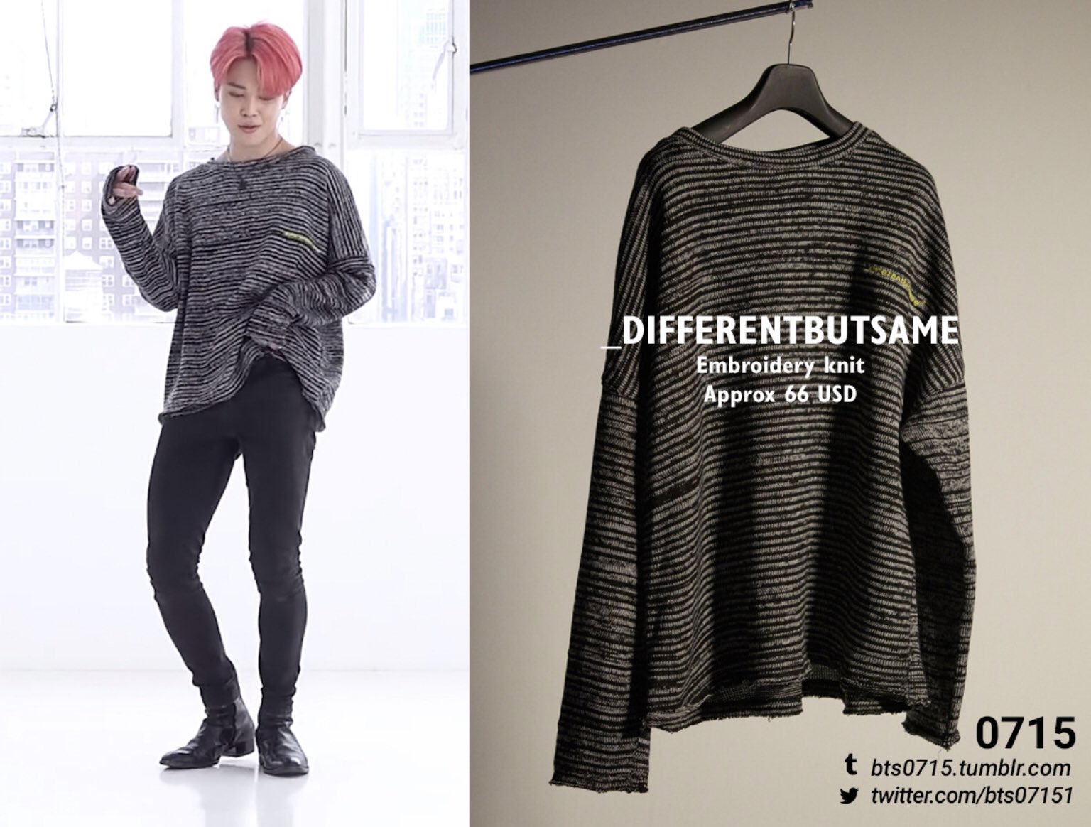 【DIFFERENTBUTSAME】BTS JIMIN 着用★ EMBROIDERY KNIT BTSジミン着用☆embroidery knit black/white/_differentbutsame