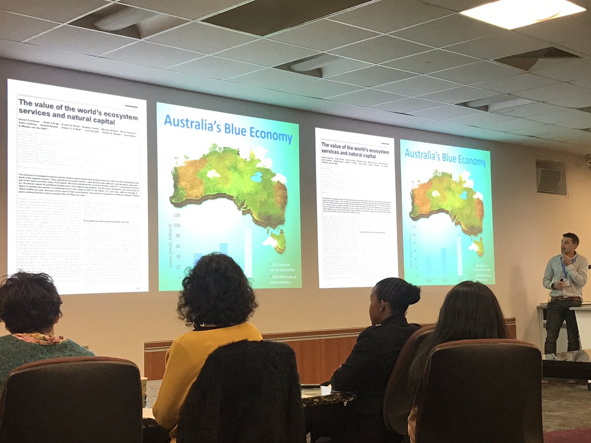 ConnollyLab's tweet photo. Great talk from @PeterMacreadie @BlueCarbonLab discussing the science behind valuing Australia’s blue economy #AMSN2019 #BlueCarbon #mangroves #saltmarsh #seagrass #fisheries https://t.co/b5X34Hyygv