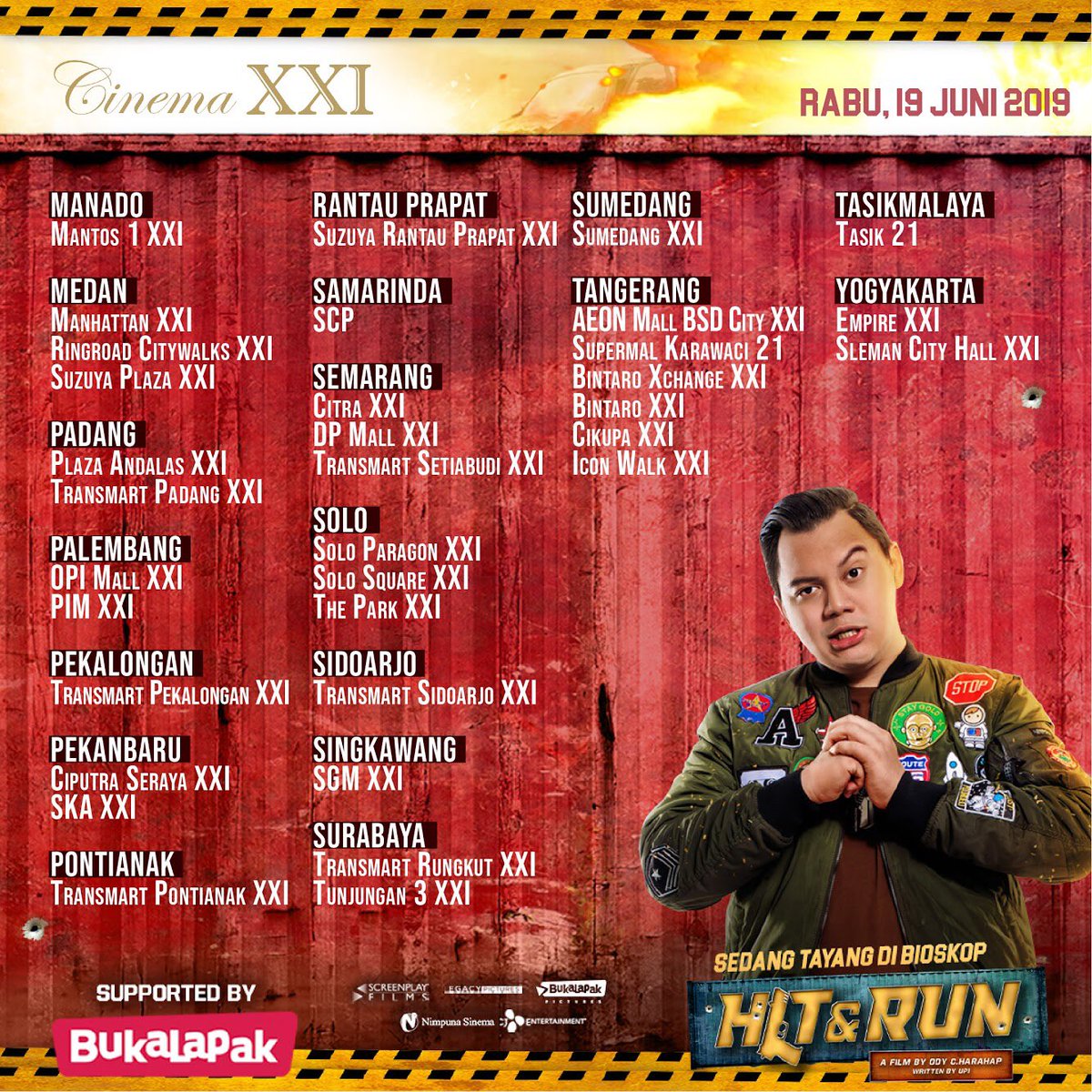 hitnrun_movie's tweet photo. Belum puas nonton @hitnrun_movie ya nonton lagi! Ajak yang belum nonton biar sama-sama ketagihan 💥 #HitNRunMovie SEDANG TAYANG!
.
.
#hitnrun #Bukalapak #JoeTaslim #TatjanaSaphira #ChandraLiow #JefriNichol #4Juni2019 #lebaran2019 #aksinyatabukanfatamorgana #BukanTamanSafari https://t.co/GW2cCcJXfQ