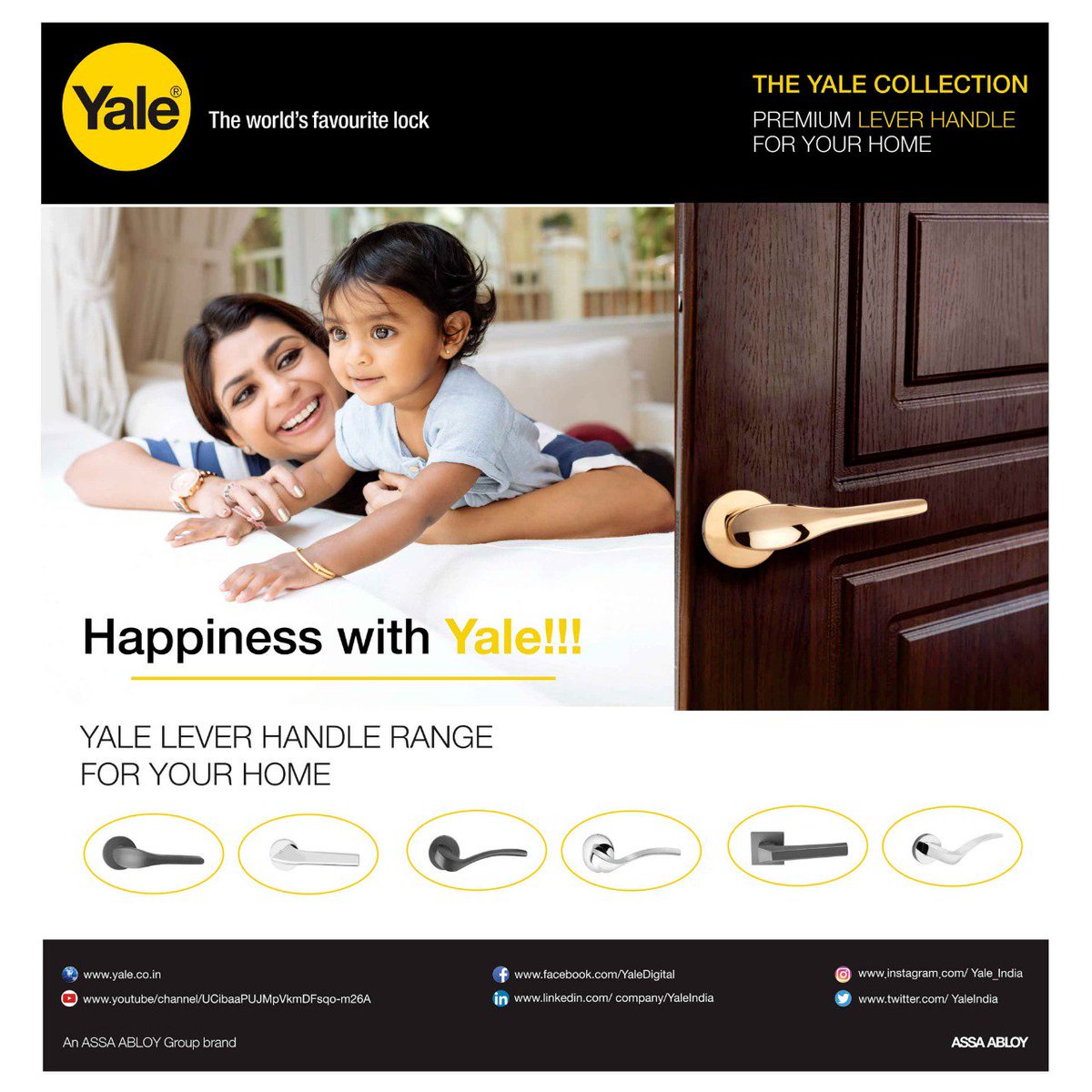 Secure your happiness with YALE lever handles range for home.
#Yale #YaleLocks #AssaAbloy #DoorHardware #DoorLeverHandles #DoorHandles 
@YaleHome @yalelocks
