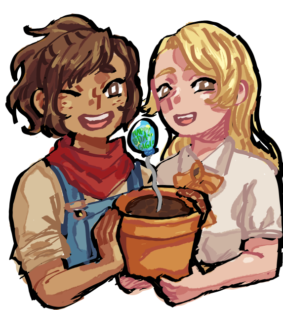 N1GHTC0R3AMV's tweet photo. some brief @SeedsofLoveGame fan art for @gigsabyte's birfday !!!!!!!!!!!!!!!!!!!!!! happy gigs day !!!!!!!!!!!!! also @ everyone go play the SoL demo (farmer lesbian rhythm game + vn) https://t.co/yLvV4cMN8Y https://t.co/5c0nyJSqkF