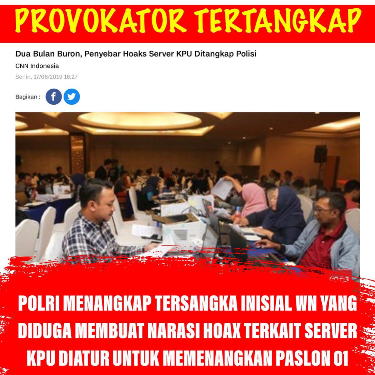 ragi_arh's tweet photo. Dua bulan buron, penyebar Hoax Server KPU Ditangkap Polisi..!!

#RakyatKawalKeputusanMK
#damailahindonesiaku
#pilpres2019 #DukungKPU #JanganRusuhJagaIndonesia #JanganRusuhLagi #JanganBeriRuanguntukMakar #KawalSidangMKDenganDamai #MKAdil_IndonesiaUtuh https://t.co/2AM1Zh47nV