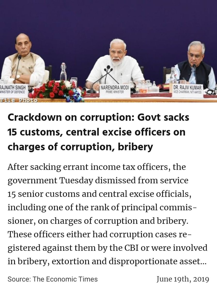 Sonamshr1990's tweet photo. #CorruptionUnderLens
#ModiStrikesCorruption
Crackdown on corruption: Govt sacks 15 customs, central excise officers on charges of corruption, bribery
https://t.co/V4qZ6D2Cc2
via NaMo App https://t.co/vplu7cdr6e