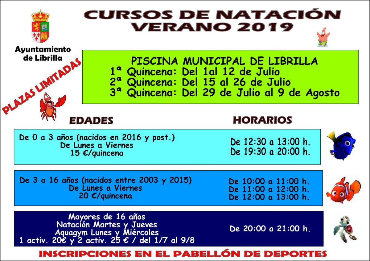 PLibrilla's tweet photo. Y junto a la Escuela de Verano, también ofertamos los #Cursos de Natación.🏊🏻‍♂️
A partir del 🗓#1deJulio hasta el 🗓#9deAgosto en diferentes horarios, entre las edades👭:
👉 De 0 a 3 años.
👉 De 3 a 16 años.
👉 Mayores de 16 años y Aquagym.
#Apuntaatuniñ@
#Animate
#PlazasLimitadas https://t.co/YhUY7n7jgj