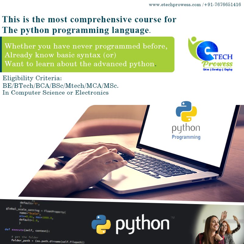 EtechProwess's tweet image. Hurry up!!!!!!! LIMITED SEATS AVAILABLE
For More Details: etechprowess.com
Call no : +91-7676651416
#PythonprogrammingcourseinBangalore
#PythonprogrammingtutorialinBangalore
#PythonprogrammingcourseinJPnagar
#PythonprogrammingtutorialinJpNagar