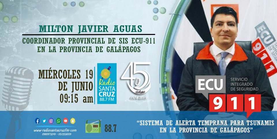 santacruzradio's tweet photo. Hoy| Entrevista con @miltonaguas Coordinador Provincial de SIS @ECU911Galapago en la programación #ImpactoMusical bajo la conducción de @cochadiego 🎙 
⏰ 09:15 am. 
📡 https://t.co/AyPP6mwItK https://t.co/1aPNEDg0Le