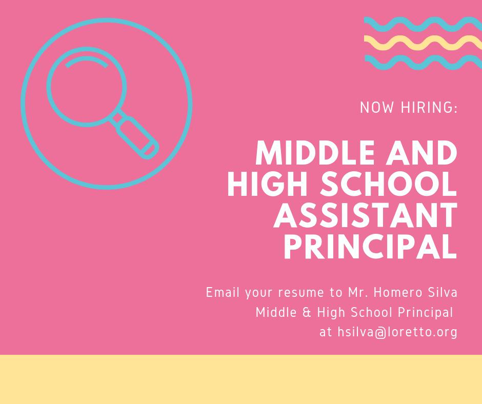 Loretto Academy (@lorettoacademy) on Twitter photo We’re Hiring! We are looking for a Librarian and an Assistant Principal for our Middle and High School. If interested, please send your resume to Mr. Homero Silva, Middle and High School Principal at hsilva@loretto.org. We’re Hiring! We are looking for a Librarian and an Assistant Principal for our Middle and High School. If interested, please send your resume to Mr. Homero Silva, Middle and High School Principal at hsilva@loretto.org.