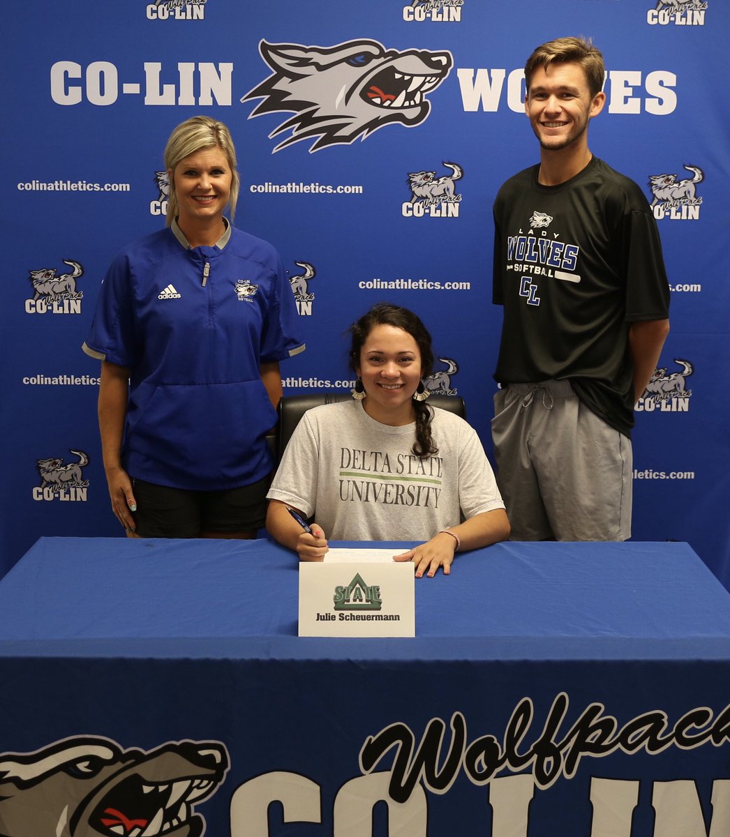 colinathletics's tweet photo. SIGNED ✍️ | Congratulations to Julie Scheuermann on inking with Delta State to continue her education and softball career! 

#BackThePack | #ProudPack https://t.co/pf1pyU27nb