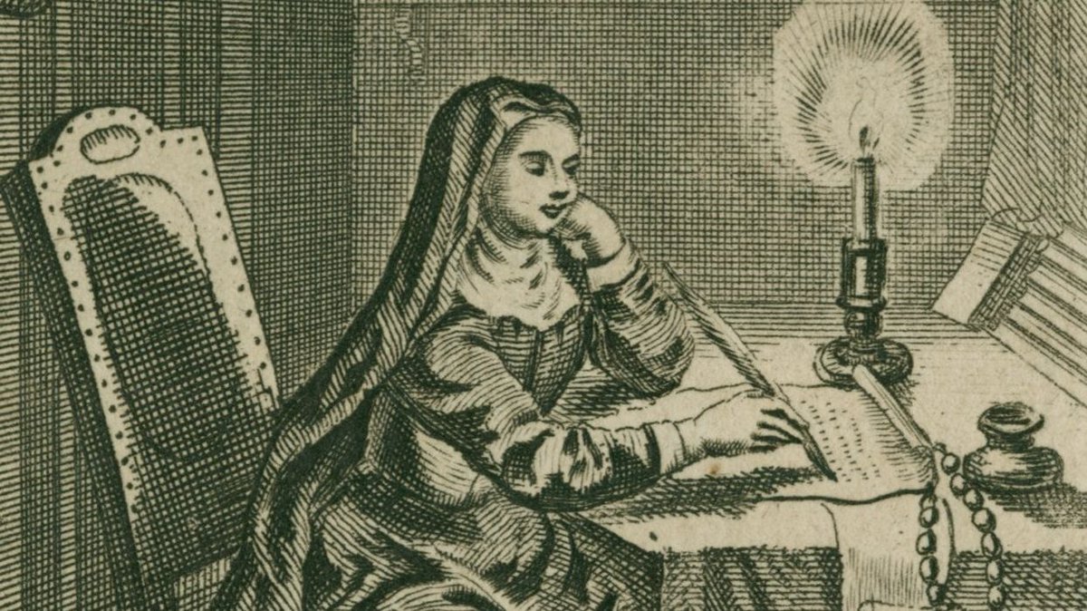 NewberryLibrary's tweet photo. Happy #NationalWritingDay. [Detail from the frontispiece for "Five Love-Letters from a Nun to a Cavalier," 1718.] https://t.co/wCKgFgQNE9 https://t.co/3vsGl6sUcS