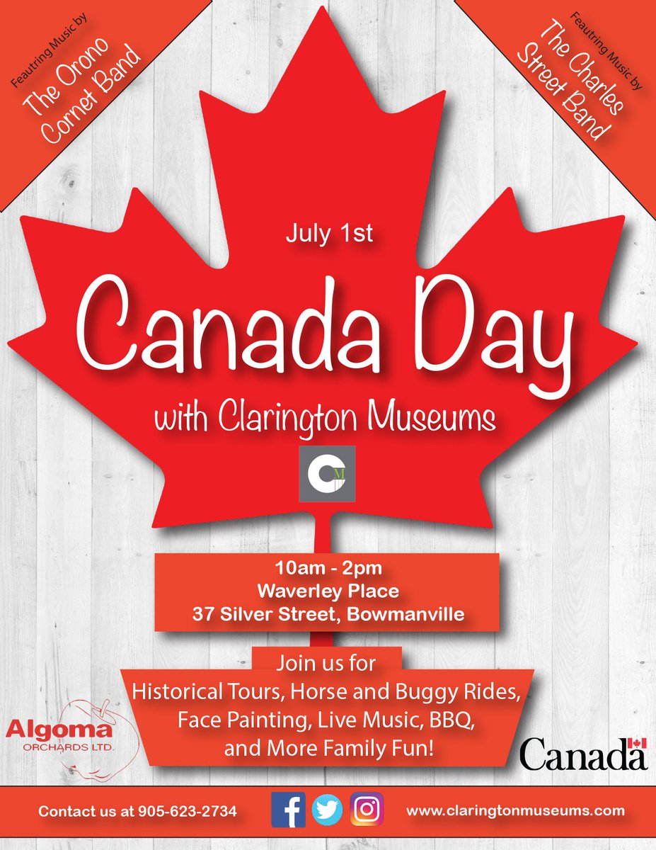 ClarMuseum's tweet photo. Hey Clarington, ready to celebrate Canada Day!!! Join us on the museum grounds for live music, crafts, games, horse and wagon rides, a BBQ, and of course, cake.  10:00-2:00 on July 1st. https://t.co/saihAjqMpQ
