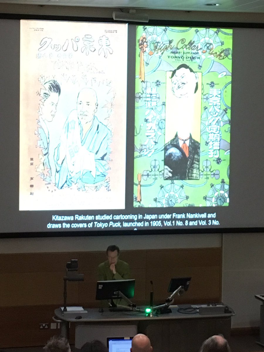 Public lecture from @PaulGravett on the isolation & interconnectedness of global comics cultures. Japan inwardlooking and comics culture 4x size of USA. But had versions of mags like Puck and Punch, and trilingual publications! #igncc19