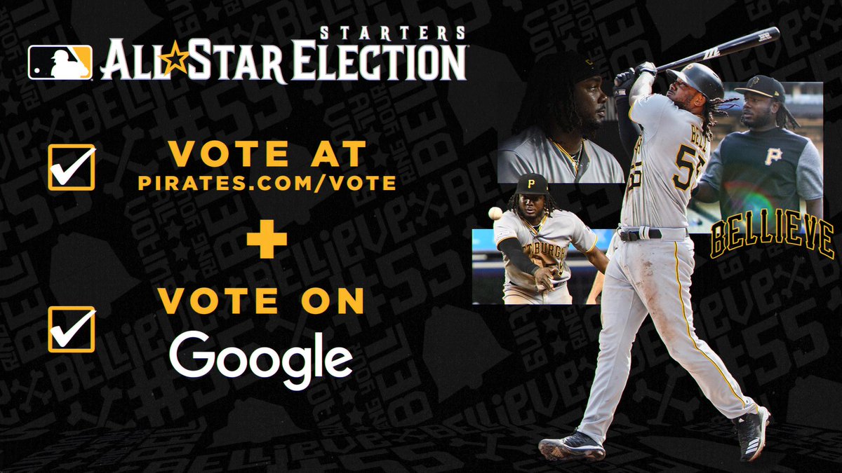 THE ALL-STAR STARTERS ELECTION IS LIVE!

You can now vote for Josh Bell ONCE PER EMAIL address at both:
👨‍💻: pirates.com/vote 
👩‍💻: google.com/search?q=mlb+v… 

🗣TELL YOUR FRIENDS TO VOTE FOR JOSH!!! #BELLieve