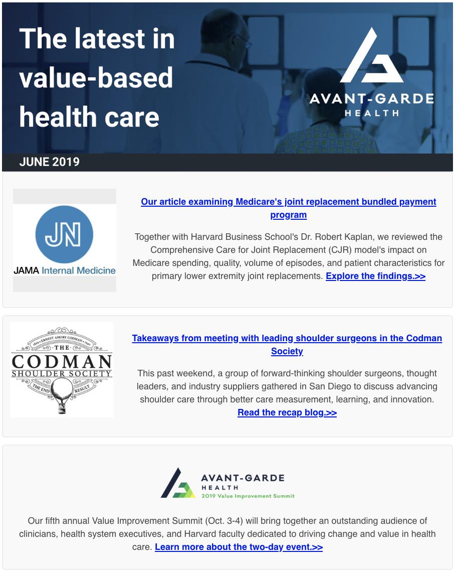 Our June eNewsletter is out, featuring a recently-published JAMA article, takeaways from a specialty meeting, and an exclusive upcoming event. Opt in to have the latest in value-based health care delivered straight to your inbox: hubs.ly/H0jwh8n0