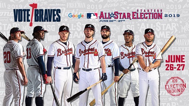 The Starters Election for the 2019 All-Star game begins NOW 👀 
#VoteBraves and help send our @braves to Cleveland 📲 Braves.com/vote