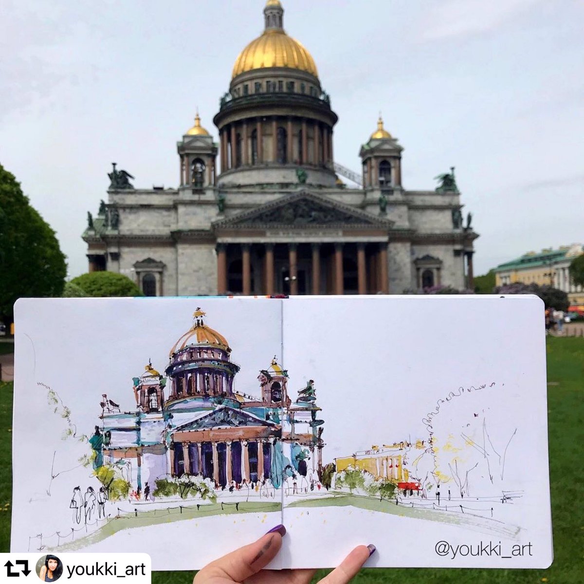 Check out the talented artist #youkkiart who is an #urbansketcher, #watercolorist and #teacher. She paints beautiful #landscapes and #monuments from all around the world. Explore her page for more creativity #art #artist #artwork #drawing #draw #urbansketching #watercolor