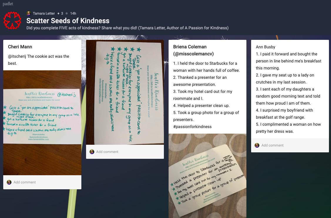 tamaraletter's tweet photo. Congratulations to @itscherij who won a free copy of A Passion for Kindness! Love the way you scattered kindness during the #iste19 conference! Check your DM to arrange for a meet-up time! Many thanks to all who participated! #passionforkindness https://t.co/XWzDH8kJHu