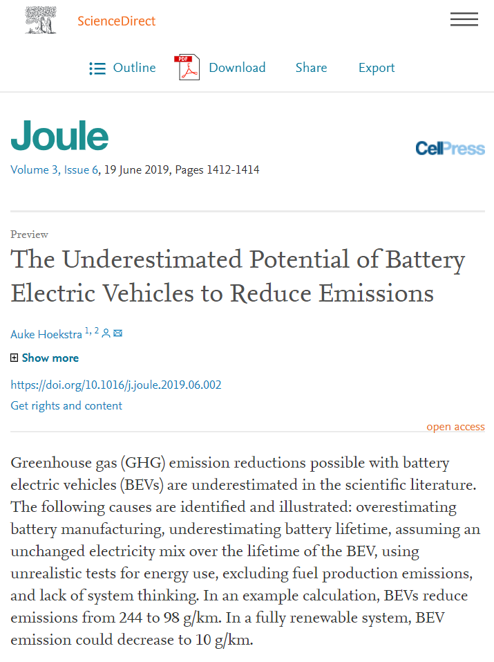 "The Underestimated Potential of Battery Electric Vehicles to Reduce Emissions"

New scientific article in which I show and calculate the 
"Top 6 Errors" people make that exaggerate the relative emissions of electric vehicles.
(thread)
sciencedirect.com/science/articl…