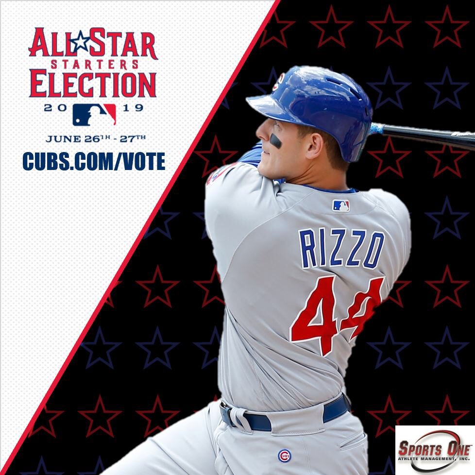 Sports One (@sportsonemgmt) on Twitter photo It’s time to vote again! The Starters Election begins today at 12 PM ET/ 11 AM CT and ends tomorrow at 4 PM ET/ 3 PM CT. Let’s rock the vote and send <a href="/ARizzo44/">Anthony Rizzo</a> to his 4th All-Star Game! cubs.com/vote #VoteRizzo #TeamRizzo #2019allstar #everybodyin #sportsone It’s time to vote again! The Starters Election begins today at 12 PM ET/ 11 AM CT and ends tomorrow at 4 PM ET/ 3 PM CT. Let’s rock the vote and send <a href="/ARizzo44/">Anthony Rizzo</a> to his 4th All-Star Game! cubs.com/vote #VoteRizzo #TeamRizzo #2019allstar #everybodyin #sportsone