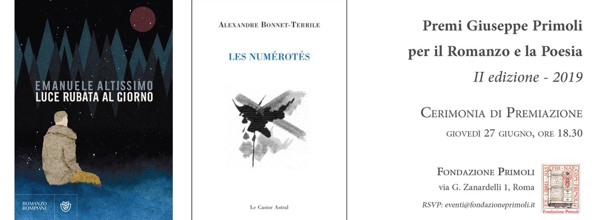 Cerimonia #PremiPrimoli. Fondazione Primoli, giovedì 27 giugno, ore 18.30
Prenotazione obbligatoria : eventi@fondazioneprimoli.it