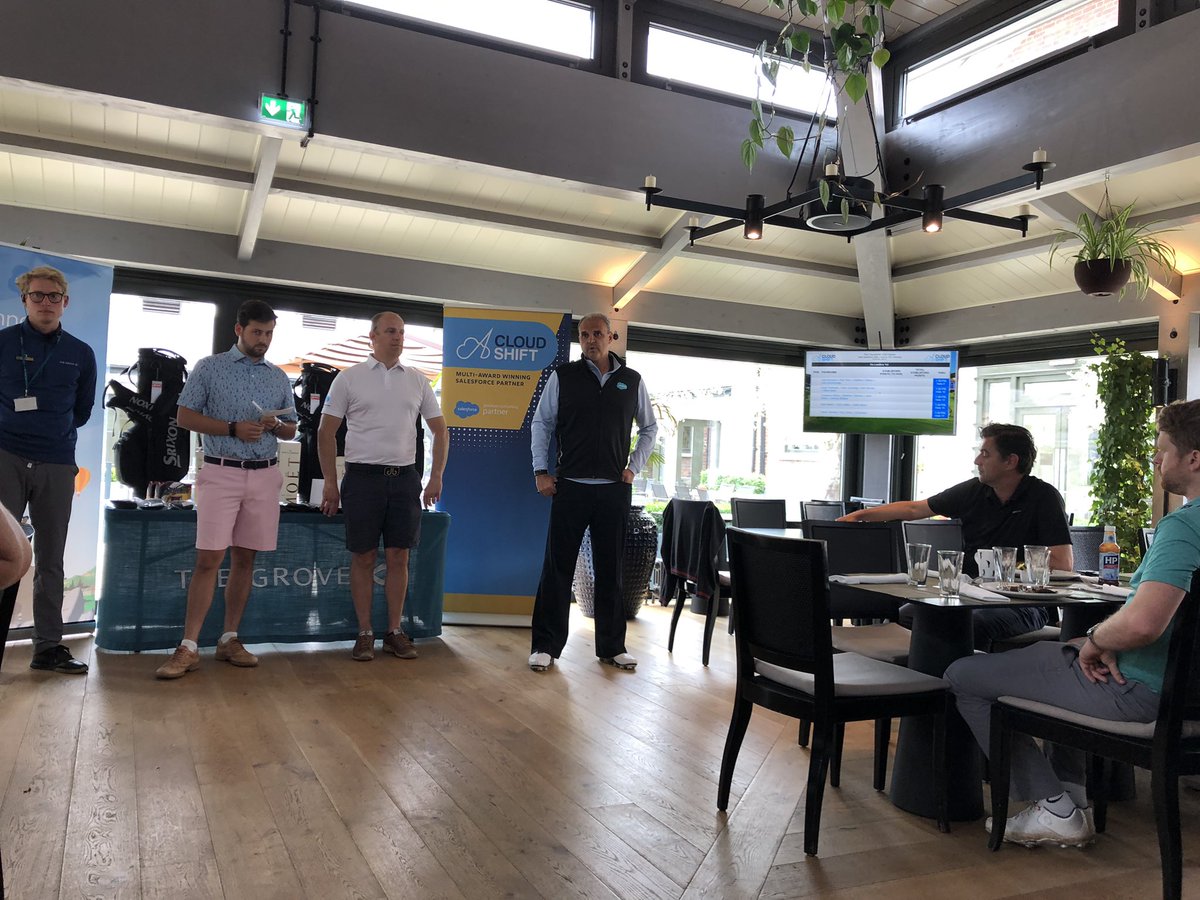 Practice time before we tee off for The CloudShift Classic with Salesforce. Thank you to our sponsors @NewVoiceMedia  @DocuSign and @Sportingclass and  everyone for coming along. Have a great round of golf @TheGroveB