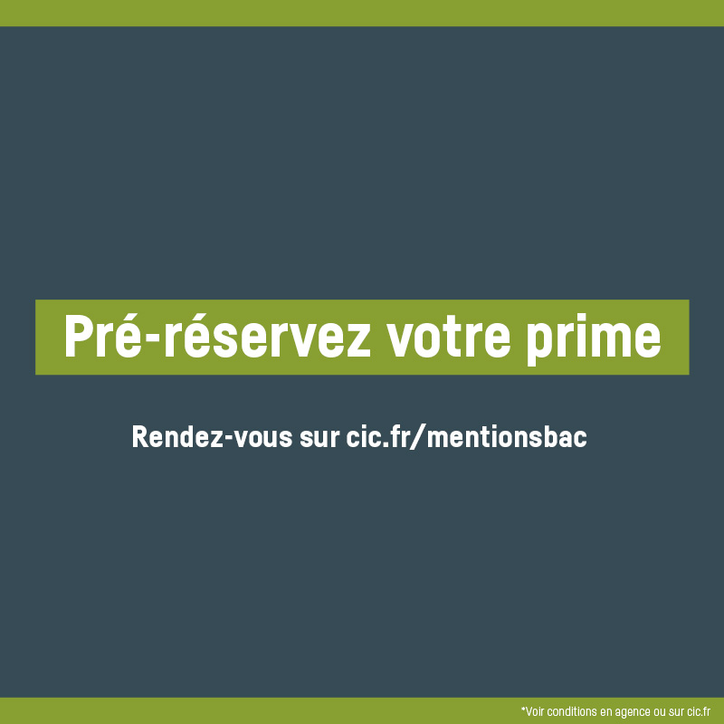 cic's tweet photo. #MentionsBac Comment vous sentez-vous à l'approche des résultats du #Bac2019? Si vous obtenez une mention, le CIC vous offre une prime. 
Réservez-la dès maintenant sur https://t.co/aOyHMT9GP6 https://t.co/9tItRhDLbA