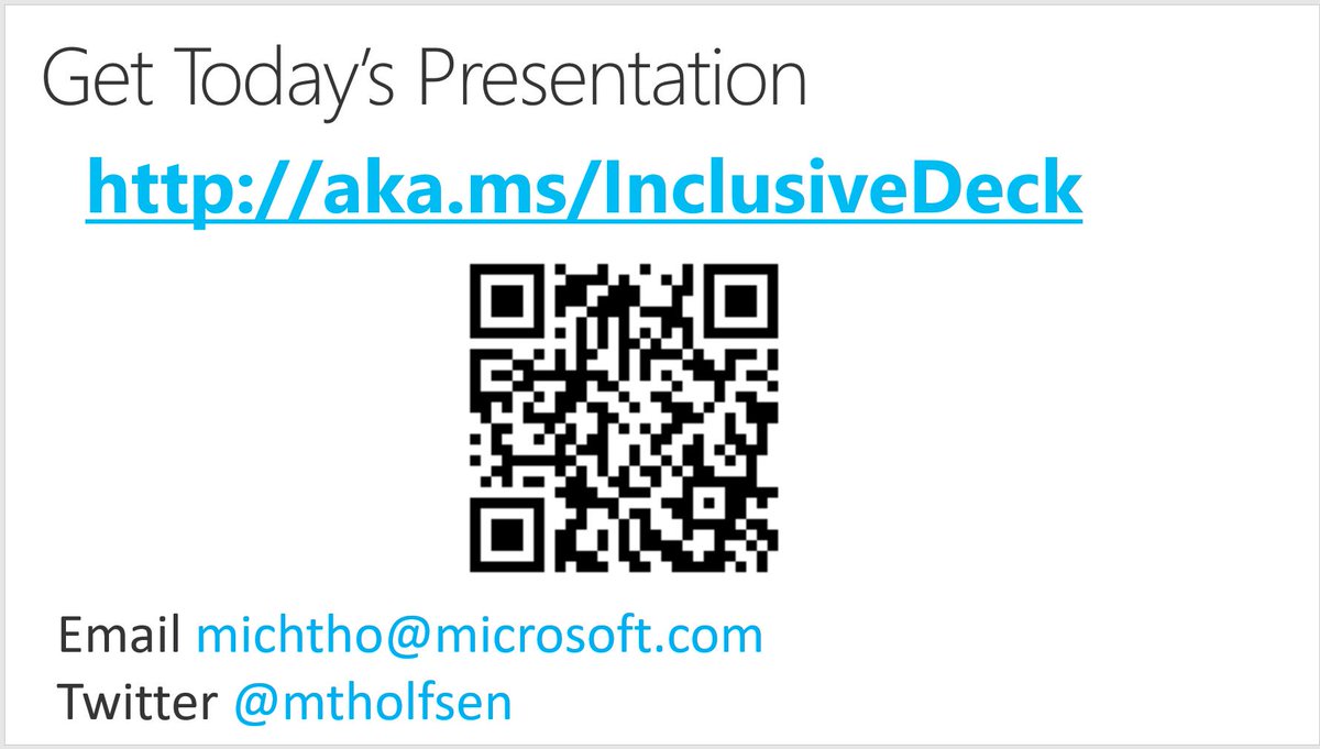 Looking for my PPT deck from yesterday's 'Increasing #Accessibility and Fostering Inclusive Classrooms 💯' #ISTE19 session?

👉 aka.ms/InclusiveDeck, 
Share broadly 🌎

#MIEExpert #NotAtISTE19 #NotAtISTE2019 #NotAtISTE #MicrosoftEDU