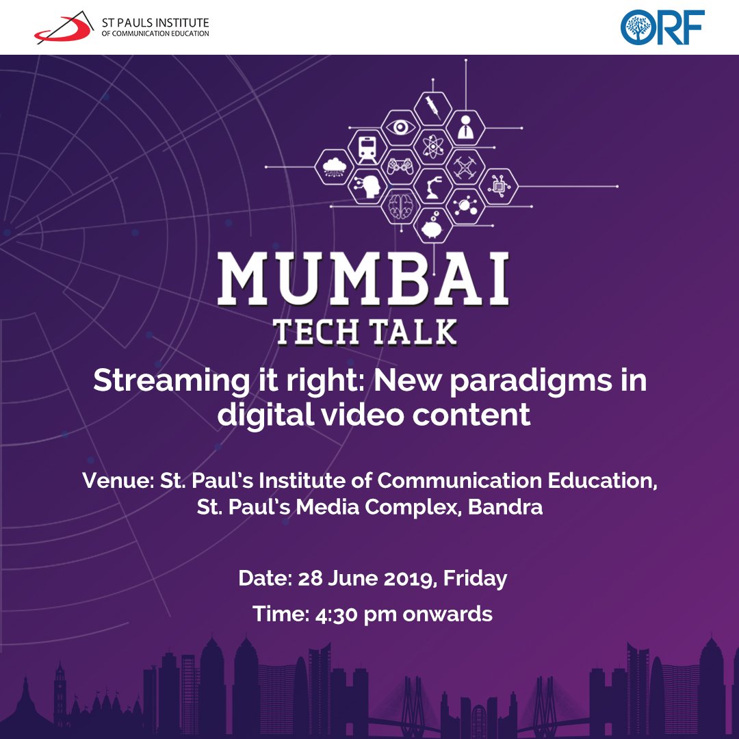 ORFMumbai's tweet image. #MumbaiTechTalk→ ❛Streaming it right: New paradigms in #DigitalVideoContent❜ 
. 
We shall be addressing the challenge of catering to the growing #RegionalLanguage audience in India, in this era of digital evolution
.
Details &amp;amp; registration: bit.ly/2X12cJ7