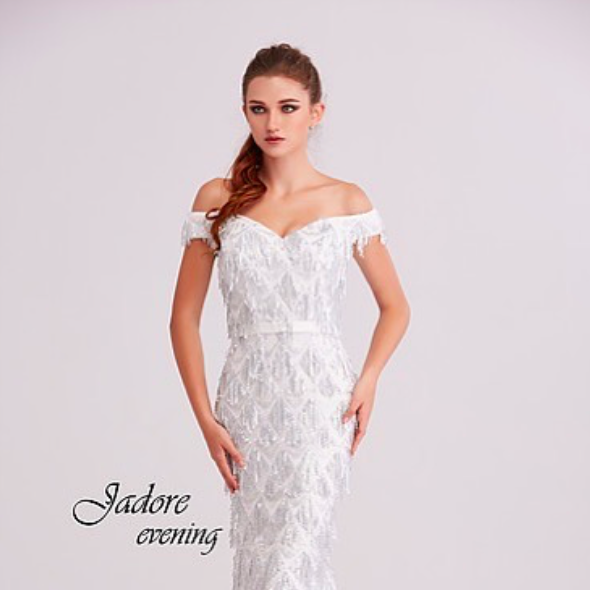 bestforbride's tweet photo. This off-the-shoulder sequin dress is a new arrival from the #Jadore wedding collection.๐ (Style J15029) #BestForBride https://t.co/FKLp2hr0d0