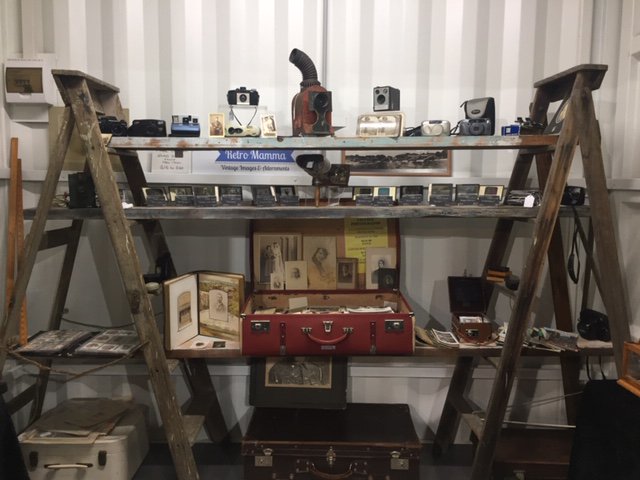 RetroMammaStore's tweet photo. @RetroMammaStore  in @stringbeanalley at @VicMarket  is taking shape with the addition of our wonderful range of vintage cameras, glass slides and old photographs displayed on painters' ladders &amp; planks. https://t.co/fFtY3hZ6j0