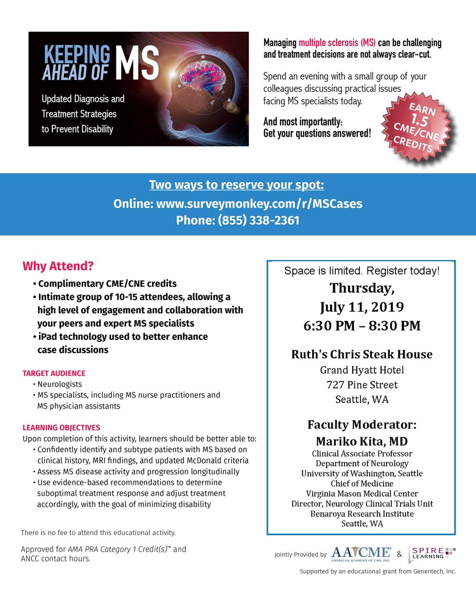 MS_Resource's tweet image. #Seattle #MSSpecialists! Join Dr Mariko Kita &amp;amp; your colleagues on July 11 for a thought provoking case discussion &amp;amp; clinical exchange on #MultipleSclerosis. #Complimentary CME/CE. Reserve your spot today! #CME #CE #MS #Neurologists #MedicalEducation ow.ly/B6Vc30mHNrv