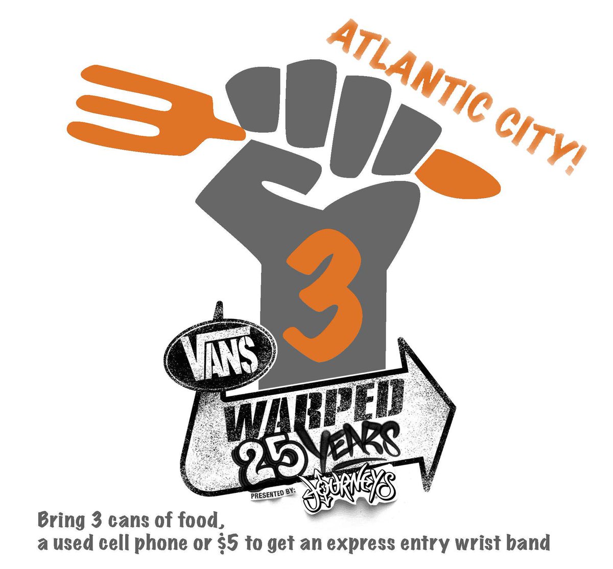 FeedOurChildren's tweet photo. Don’t forget your 3 canned goods, a used cell phone OR $5 for early venue entry! @VansWarpedTour @KevinLyman #warpedtour #warped25 #warpedtour25 #focn #vanswarpedtour #feedourchildrennow #atlanticcityrescuemission #atlanticcity #newjersey https://t.co/S6r8qA1dft