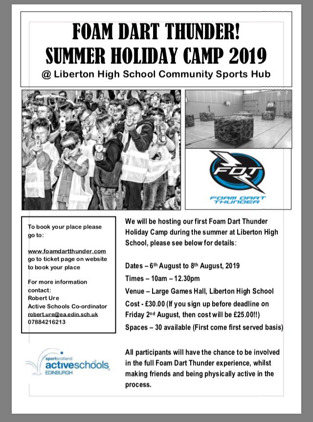 Exciting new holiday camp opportunity <a href="/LibertonCSH/">Liberton CSH</a> <a href="/LibertonHS/">Liberton High School</a> if you are interested please get in touch, 6th to 8th August 😁👍🏻