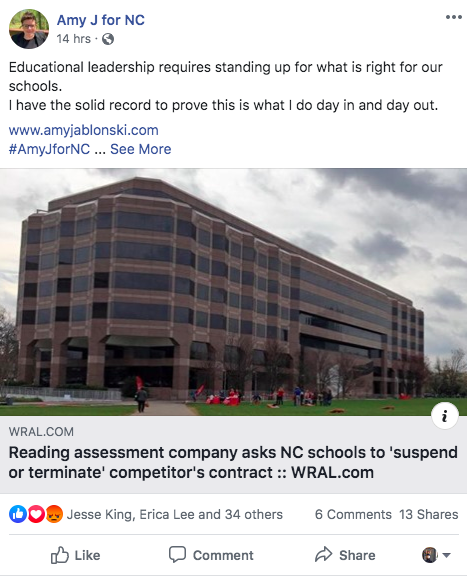 ClareCady's tweet photo. Thanks @AmyJforNC for standing up for our (students, teachers, schools)! #AmyJforNC #Red4Ed #ncpol https://t.co/jxDmIkw9t6