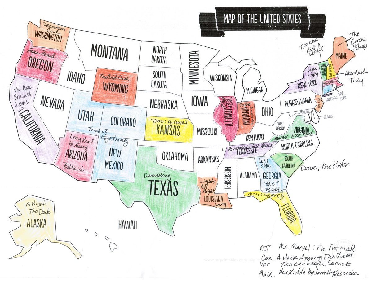 SueBEdwards's tweet image. At almost half way through the year, I have read a book set in 50% of the US states.  I am still looking for books to fill out my map. Do you have a favorite book you would like to recommend?  Comment with the title, author and state.    #ReadingChallenge #ReadtheMap
