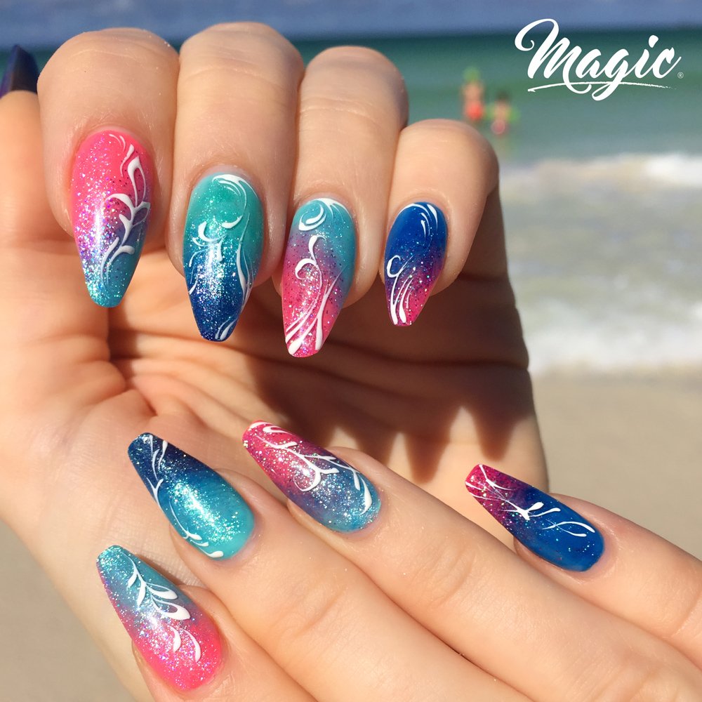 gorgeous aqua glitter tips french nails - Favnails