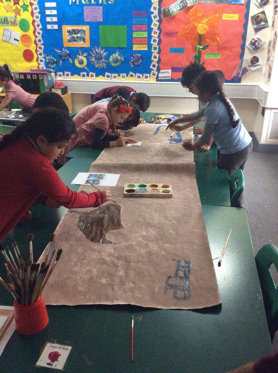 MissChester2's tweet photo. 2C are getting creative. We are creating a whole class masterpiece in the style of LS Lowry. Who can guess what we are painting?🎨🎊👌🏽@somerville_pri https://t.co/xMcM706S20