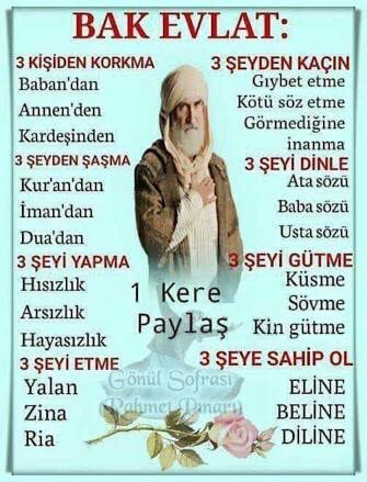 ayet hadis dua on twitter guzel nasihatler bak evlat 3 kisiden korkma babadan anneden kardesinden 3 seyden sasma kuran dan iman dan dua dan 3 seyi yapma yalan riya zina 3