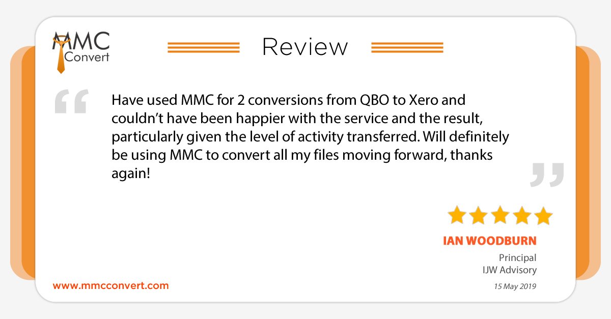 mmcconvert's tweet image. Thank you Ian Woodburn for appreciating our services. we are very delighted to know that you are highly satisfied with our conversion from QBO to @Xero . We wish to serve you again in the future.   

#MMCConvert #Review #Xeroconversion