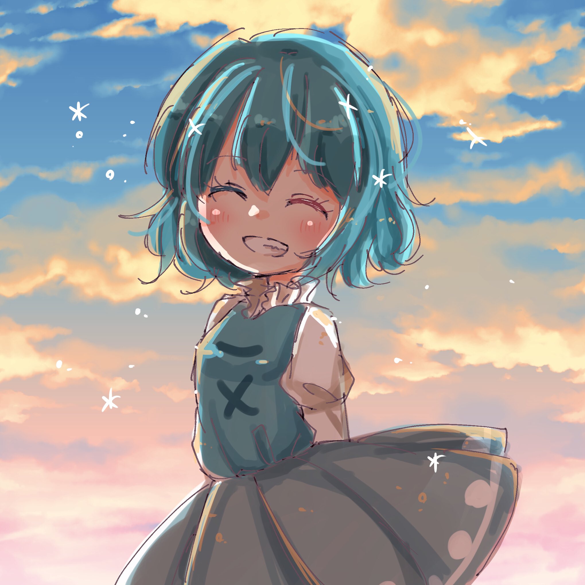 تويتر 冷凍 على تويتر Saltty 雲とか逆光 とか 夕焼けの描き方が凄く綺麗ですね 奥の空の青さとか好き そしてそれ以上に小傘ちゃんのにっと笑った顔が素敵です また明日 と聞こえてくるような きらきらエフェクトも良いですね良いですね