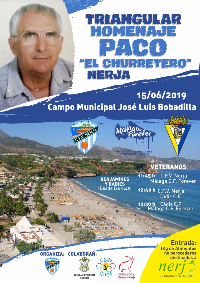 FEAFV's tweet photo. #TriangularSolidario Homenaje a ‘Paco El Churretero’entre Asociación Veteranos de @cdnerja , Veteranos @MalagaCF y el @Cadiz_CF . a favor del #BancodeAlimentos #NerjaSolidaria
▶️ https://t.co/tVPTWuSxFX
#FutbolSolidario #FutboldeVetaranos
#FEAFV #DamosJuegoALaExperiencia https://t.co/ucu0YV7GjZ