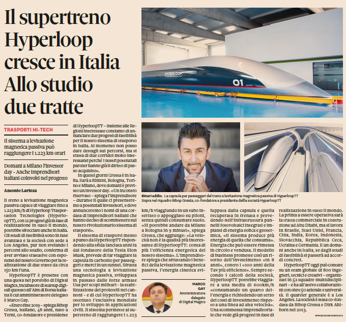 In occasione dell'Investor Day italiano, <a href="/BibopGGresta/">Bibop Gresta</a>, Co-Founder e Chairman del treno ultraveloce <a href="/hyperlooptt/">HyperloopTT</a> - partecipata da Digital Magics - racconta a Il <a href="/sole24ore/">IlSole24ORE</a> obiettivi e risultati di #HyperloopTT in Italia

L'intervista: digitalmagics.com/blog/2019/06/2… #Hyperloop #startup