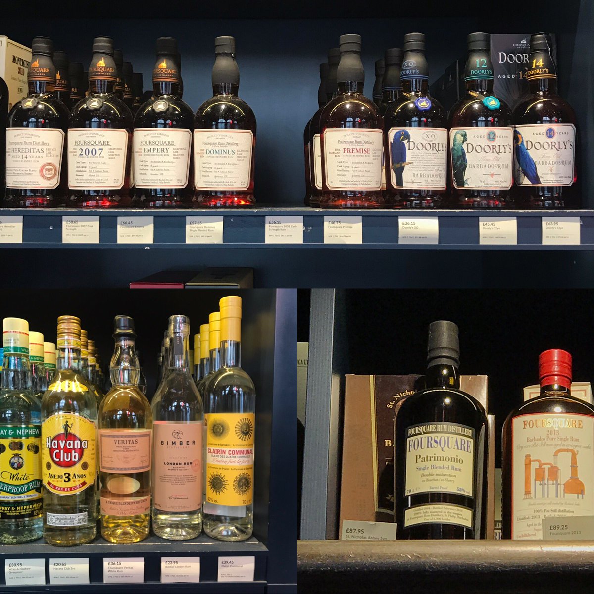 DoorlysUK's tweet photo. Clean sweep of @Foursquare_Rum Distillery rums at @whiskyexchange Covent Garden store - except no 2005! Ah well...
#Hereditas #Veritas #Patrimonio #ExceptionalCaskSelection #FoursquareRum #FoursquareDistillery #SingleBlendedRum #AuthenticRum https://t.co/VKRFhbVAGA