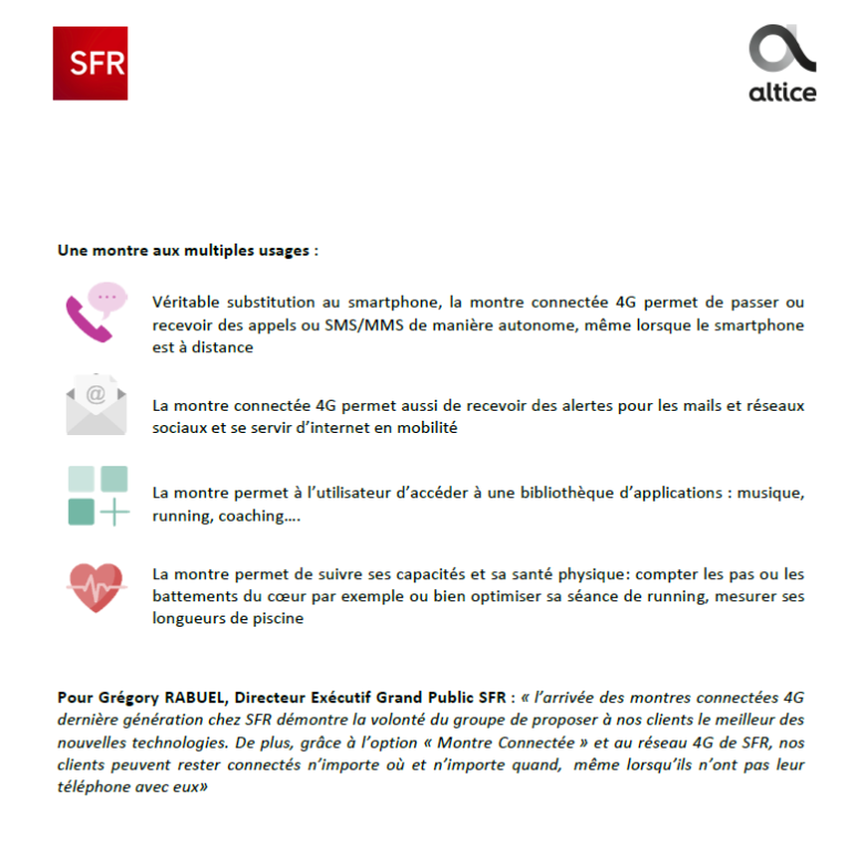 AlticeFrance's tweet photo. [Communiqué] SFR lance le service des montres connectées 4G 

Plus d'information : https://t.co/7wXU2VHkhr https://t.co/nc2Xcm7Pqo