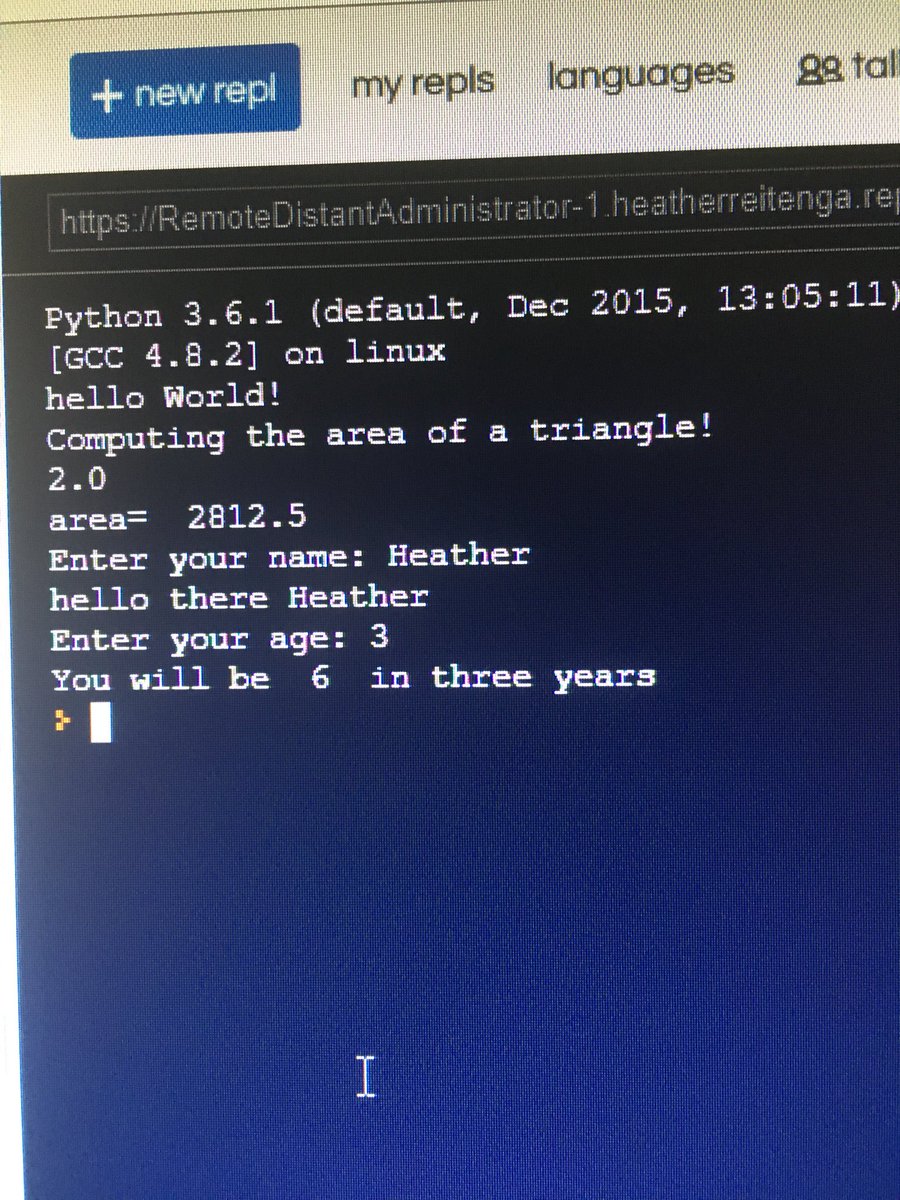 hreitDIS's tweet photo. Very grateful to have an introduction to #Python this week- can’t wait to share with my #fabuDIS fam and students! Thank you @NSF @stem_citadel &amp; @NCState @replit #InfusingComputing https://t.co/3egTuBRDeb