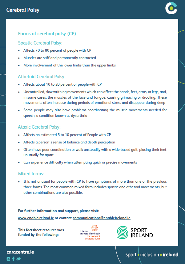irishbadminton's tweet photo. #Step20 is circulating a CARA Centre Fact-sheet that will offer some advice for coaches coaching those with Cerebral Palsy in their clubs. This fact-sheet details what Cerebral Palsy (CP) is, the different forms of CP and how coaches can include people with CP in their sessions. https://t.co/wpeaaeQTqL