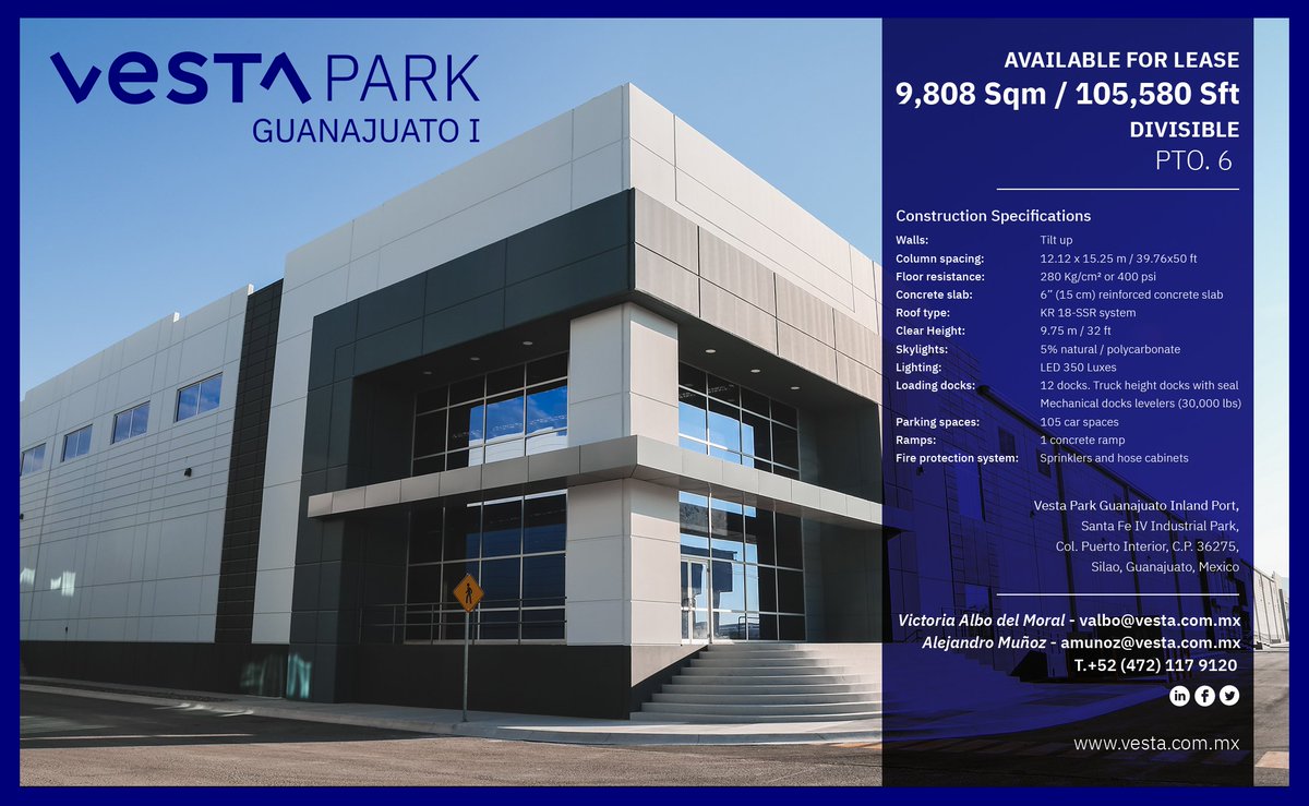 oficialVesta's tweet photo. Naves y parques industriales con ubicaciones estratégicas: nuestro Vesta Park Guanajuato se encuentra ubicado en @PuertoInterior y sus edificios tienen la mejor calidad para una operación impecable en manufactura ligera o logística. #vestapark #guanajuato #innovesting https://t.co/qoZ52NUzDG