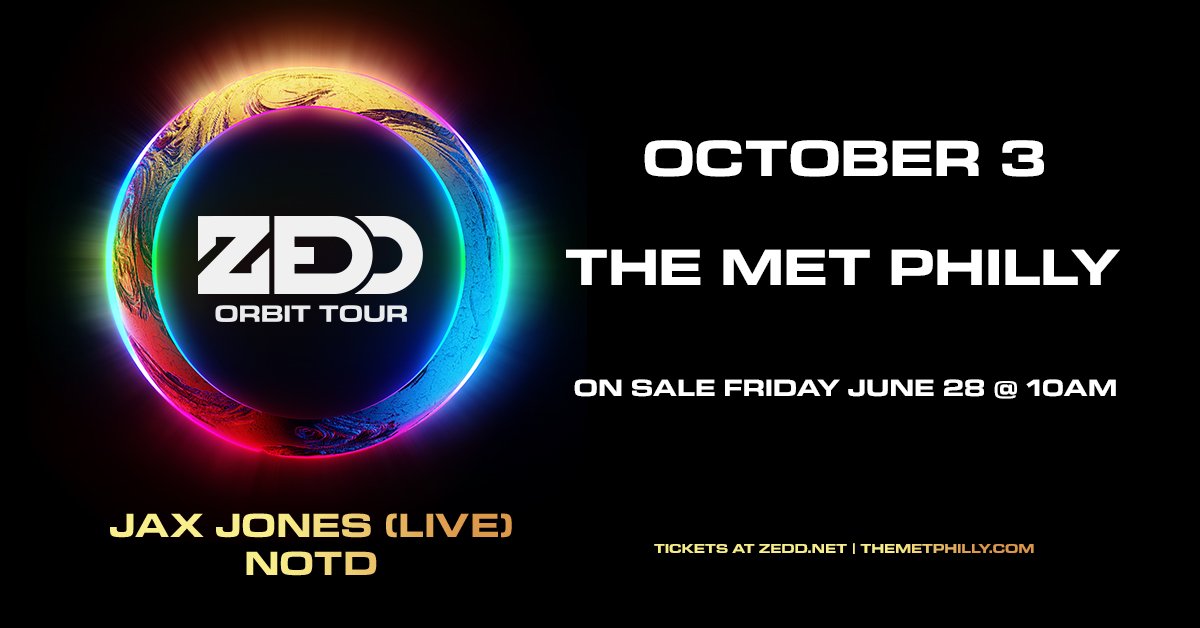 ***JUST ANNOUNCED***
<a href="/Zedd/">Zedd</a> at #TheMetPhilly on October 3!

Our venue PRESALE begins TOMORROW at 12PM. Sign up for our newsletter at TheMetPhilly.com for exclusive access!